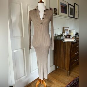 H&M Ribbed Button-Down Dress with Collar